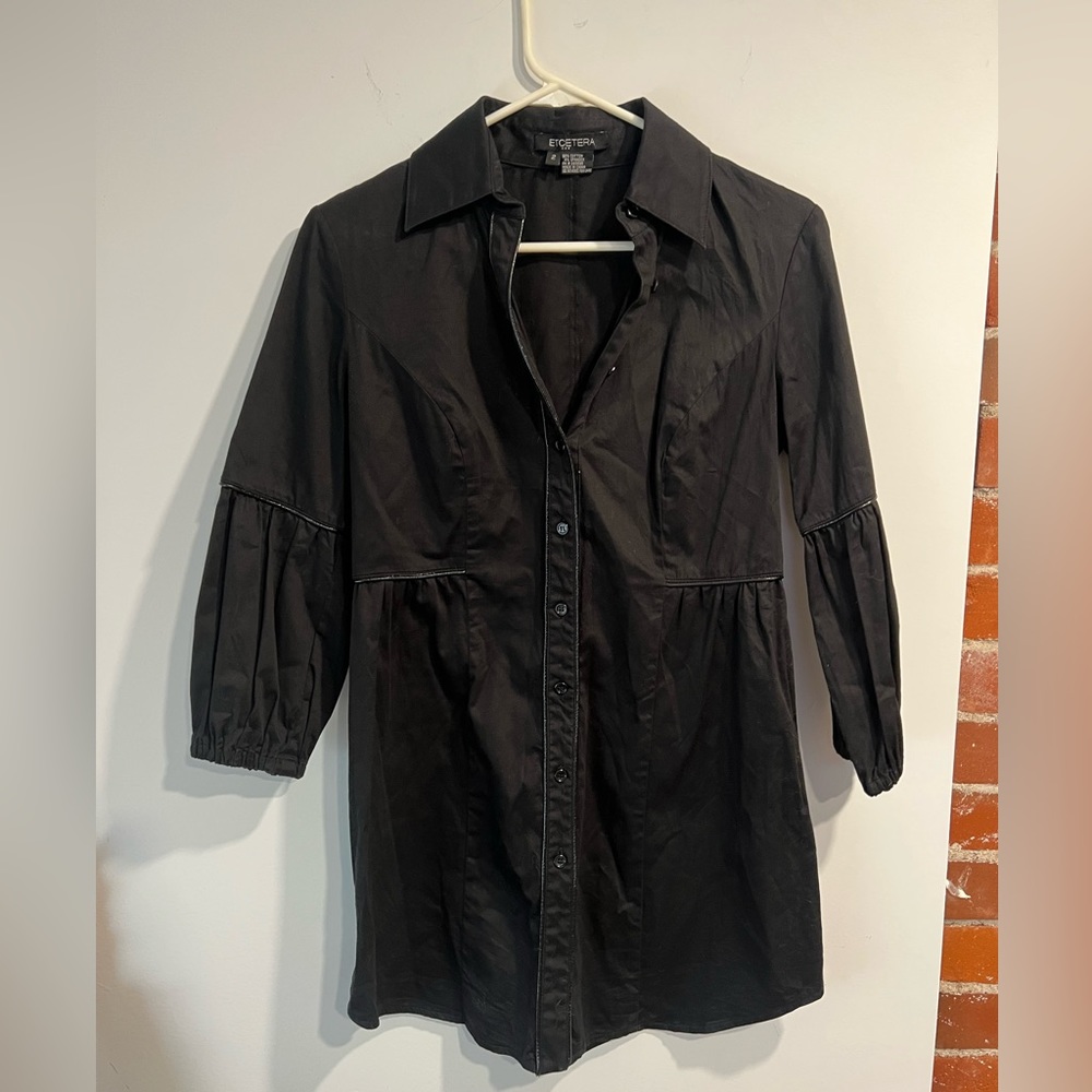 Etcetera Fitted Button Up Dress or Long Top Black Small Size 2
